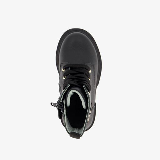Leren meisjes veterboots zwart met smiley