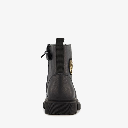 Leren meisjes veterboots zwart met smiley