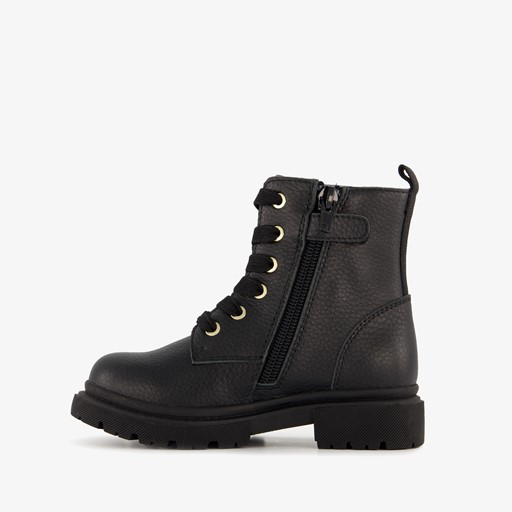 Leren meisjes veterboots zwart met smiley