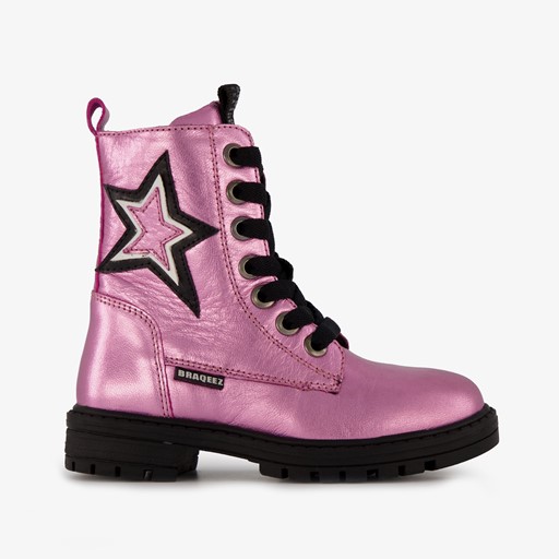 Leren meisjes veterboots paars met ster