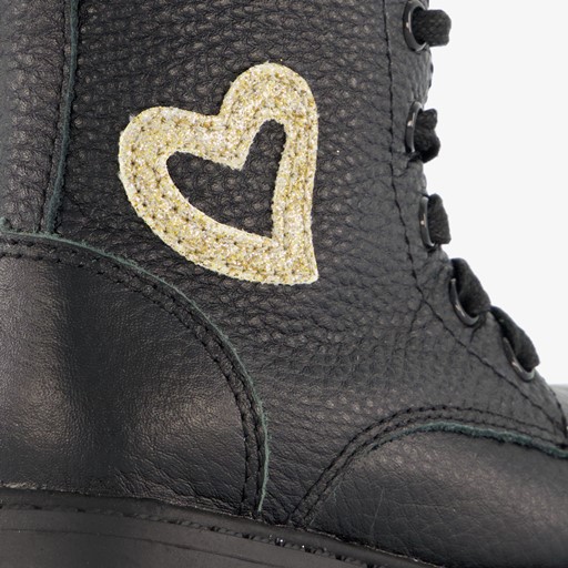 Leren meisjes veterboots zwart met hartje