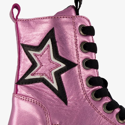 Leren meisjes veterboots paars met ster