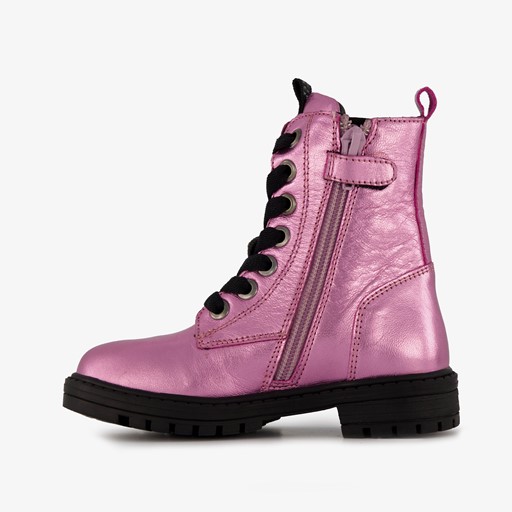 Leren meisjes veterboots paars met ster