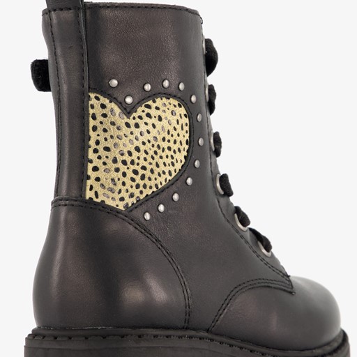 Leren meisjes veterboots zwart