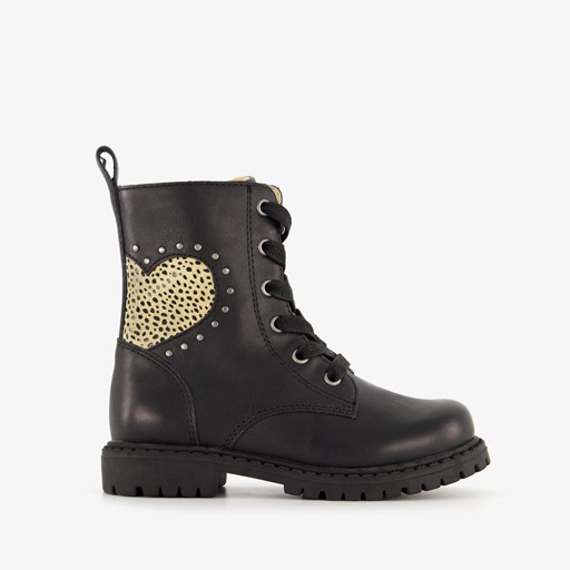 Leren meisjes veterboots zwart