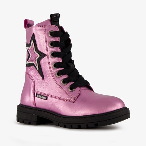 Leren meisjes veterboots paars met ster