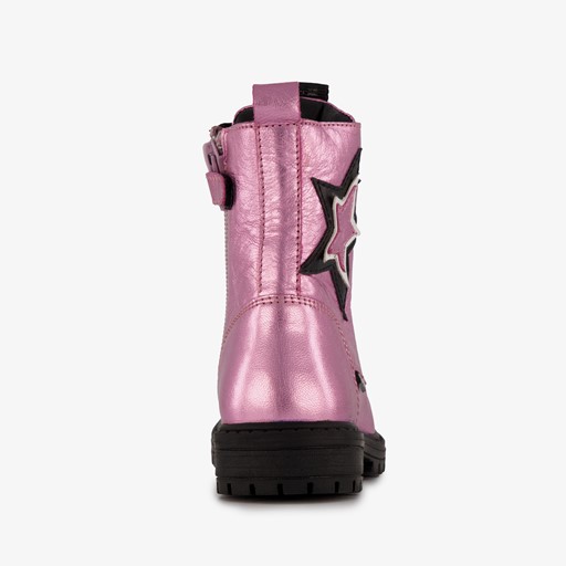 Leren meisjes veterboots paars met ster