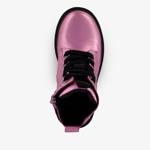 Leren meisjes veterboots paars met ster