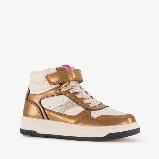 Hoge meisjes sneakers beige goud