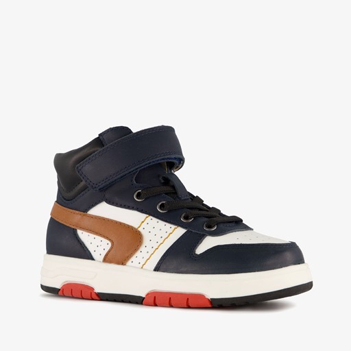 Hoge leren jongens sneakers donkerblauw