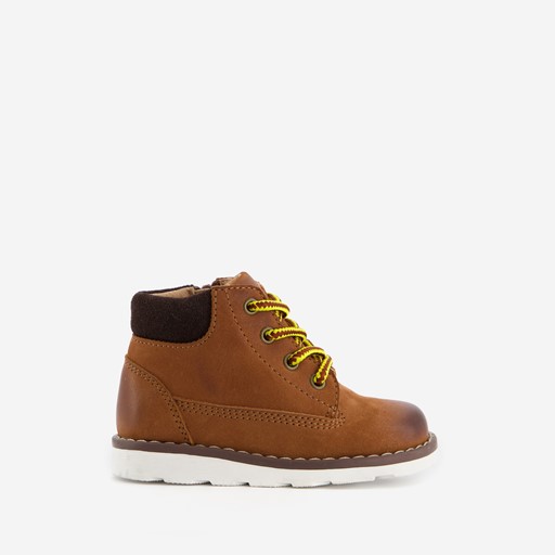 Leren jongens veterboots cognac