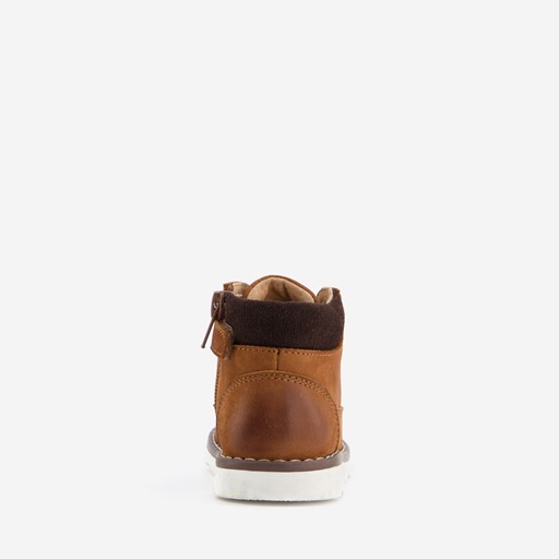 Leren jongens veterboots cognac