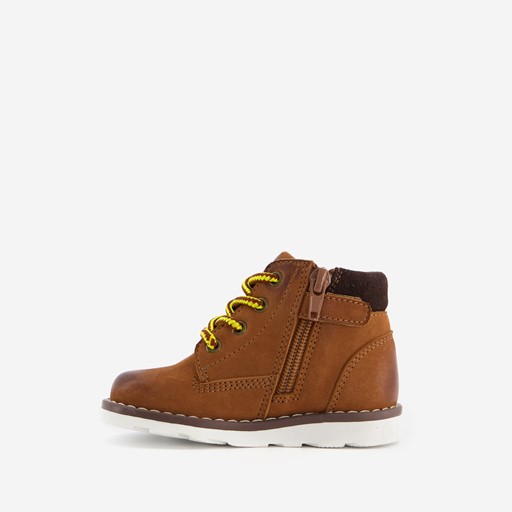 Leren jongens veterboots cognac