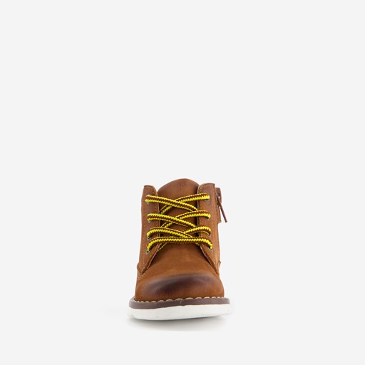 Leren jongens veterboots cognac