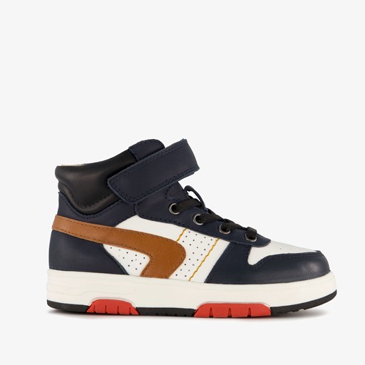 Hoge leren jongens sneakers donkerblauw