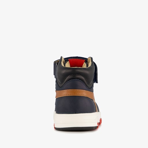 Hoge leren jongens sneakers donkerblauw