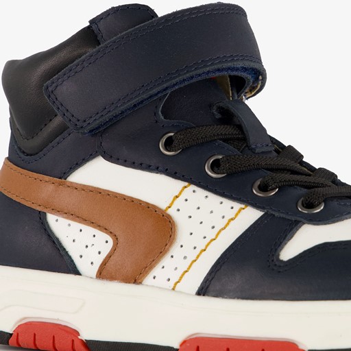 Hoge leren jongens sneakers donkerblauw