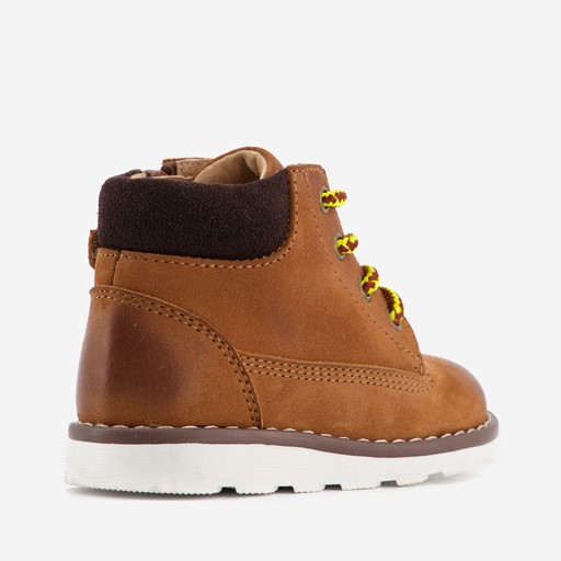 Leren jongens veterboots cognac