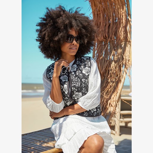 Dames gilet met bloemenprint zwart