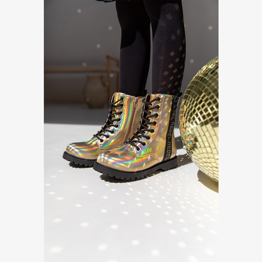 Meisjes veterboots goud zwart