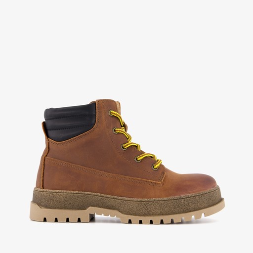Leren jongens veterboots met gele veters