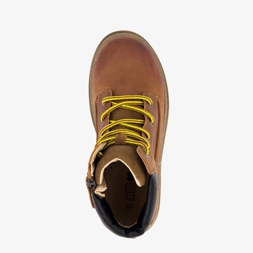 Leren jongens veterboots met gele veters