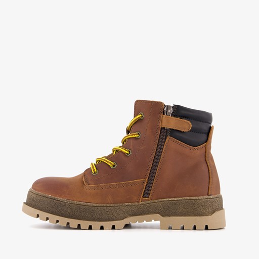 Leren jongens veterboots met gele veters