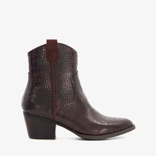 Dames enkellaarsjes met crocoprint bruin