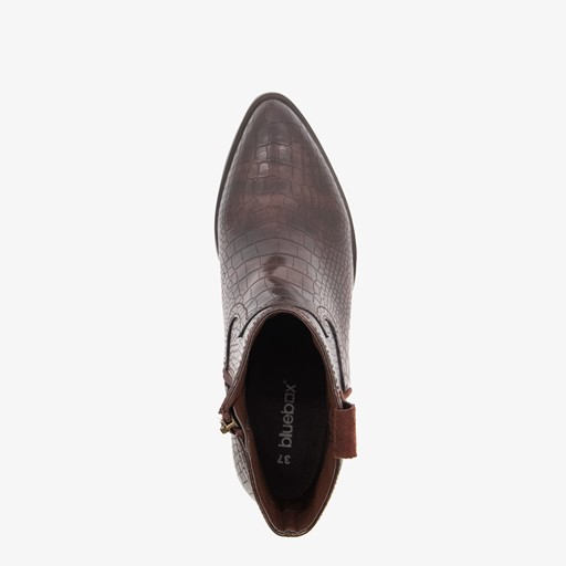 Dames enkellaarsjes met crocoprint bruin