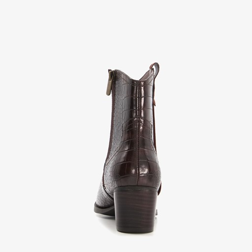 Dames enkellaarsjes met crocoprint bruin