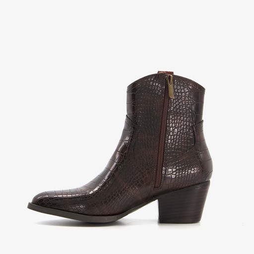 Dames enkellaarsjes met crocoprint bruin
