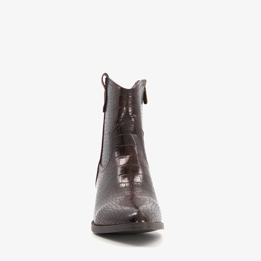 Dames enkellaarsjes met crocoprint bruin