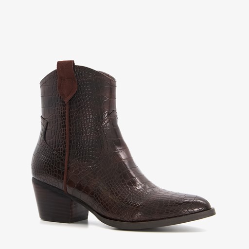 Dames enkellaarsjes met crocoprint bruin