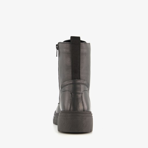 Leren dames veterboots zwart