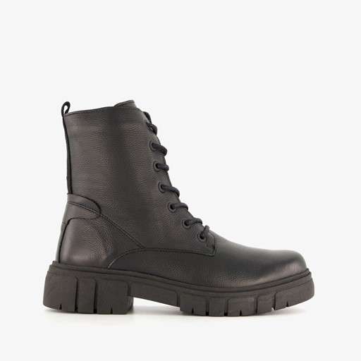 Leren dames veterboots zwart