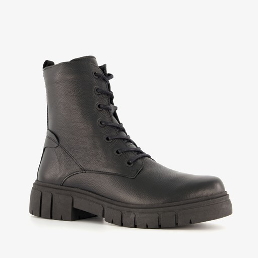Leren dames veterboots zwart