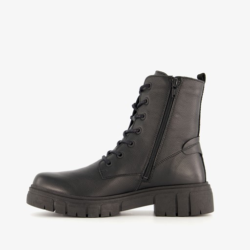 Leren dames veterboots zwart