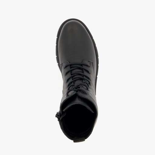 Leren dames veterboots zwart