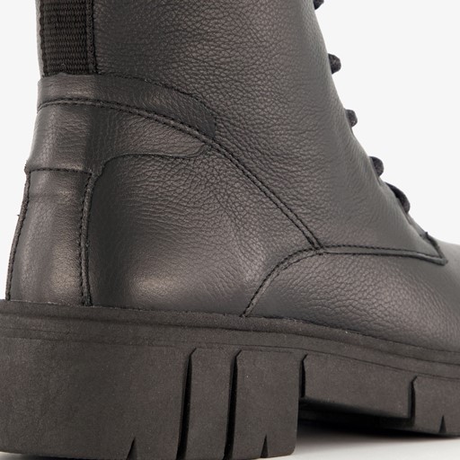 Leren dames veterboots zwart