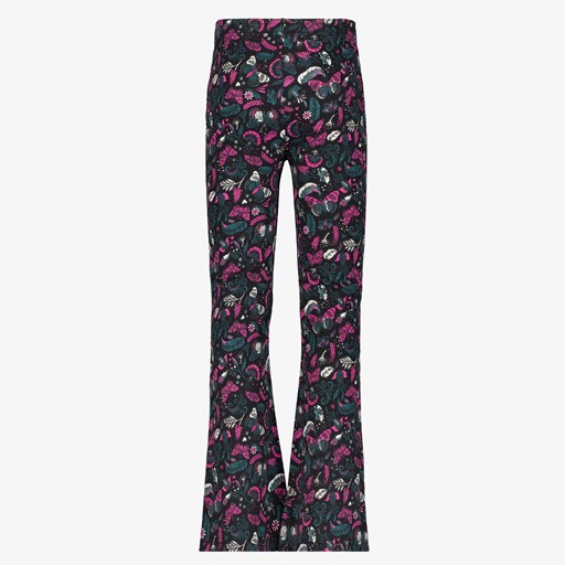 Flared meisjes broek zwart met print