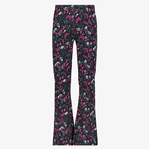 Flared meisjes broek zwart met print