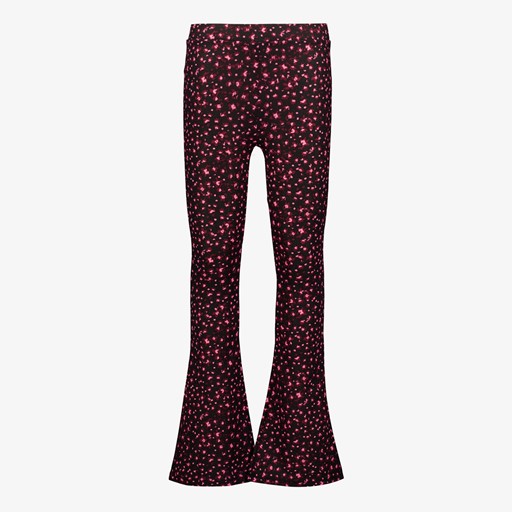 Flared meisjes broek met roze bloemen