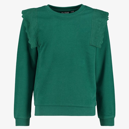 Meisjes sweater groen met ruches