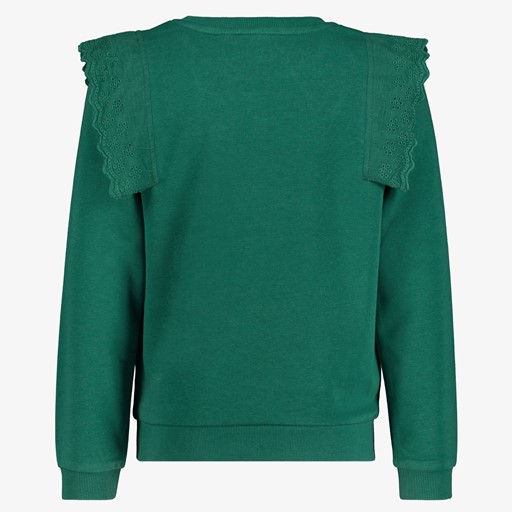 Meisjes sweater groen met ruches