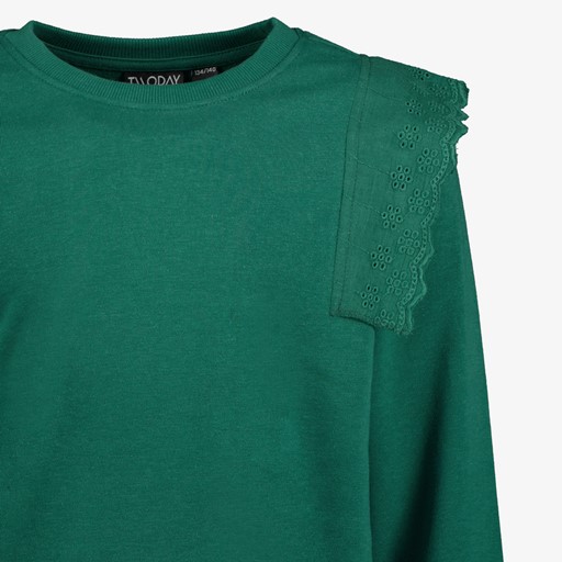 Meisjes sweater groen met ruches
