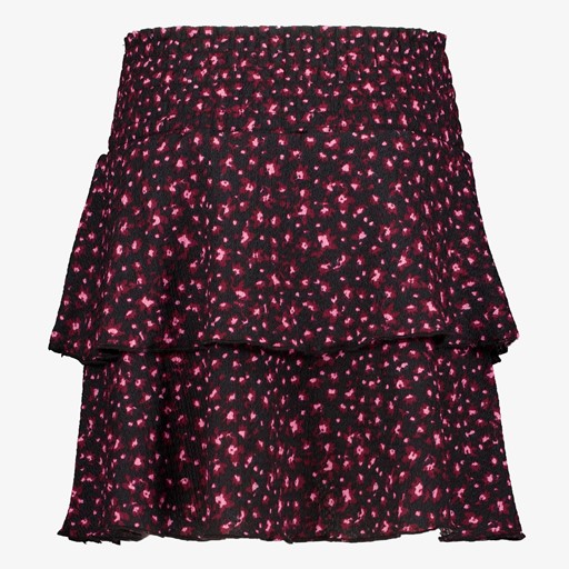 Meisjes rok met ruches en print zwart roze