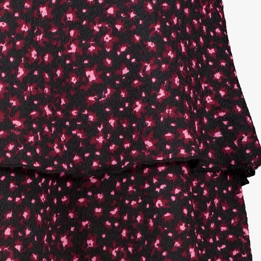 Meisjes rok met ruches en print zwart roze