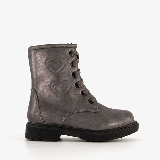 Meisjes veterboots met hartjes zilver