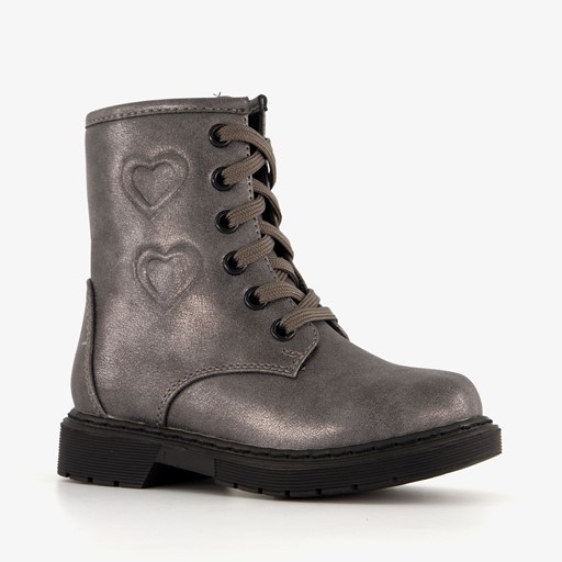 Meisjes veterboots met hartjes zilver