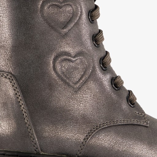 Meisjes veterboots met hartjes zilver